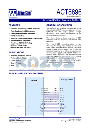 ACT8896 datasheet - Advanced PMU for Samsung S3C6410