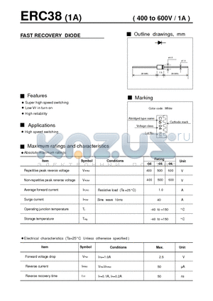ERC38 datasheet - FAST RECOVERY DIODE( 400 to 600V / 1A )