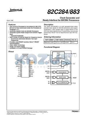 82C284/883 datasheet - Clock Generator and Ready Interface for 80C286 Processors