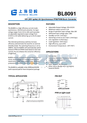 BL8091 datasheet - 18V (30V spike) 2A Synchronous PFM/PWM Buck Converter