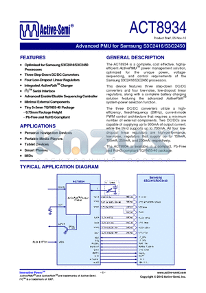 ACT8934 datasheet - Advanced PMU for Samsung S3C2416/S3C2450