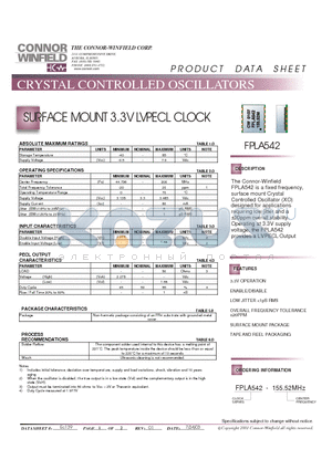 FPLA542 datasheet - SURFACE MOUNT 3.3V LVPECL CLOCK