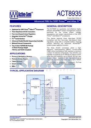 ACT8935_10 datasheet - Advanced PMU for SiRF Prima and Atlas IV