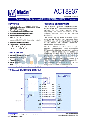 ACT8937 datasheet - Advanced PMU for Samsung S5PC100, S5PC110 and S5PV210 Processors