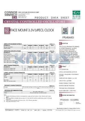 FPLA544G-155.52M datasheet - SURFACE MOUNT 3.3V LVPECL CLOCK