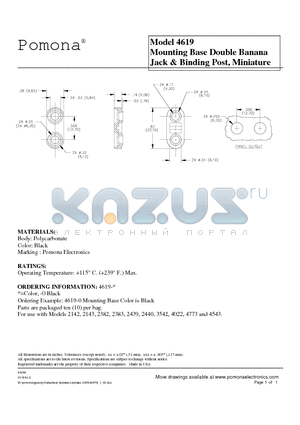 4619 datasheet - Mounting Base Double Banana Jack & Binding Post, Miniature