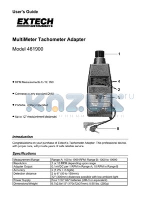 461900 datasheet - MultiMeter Tachometer Adapter