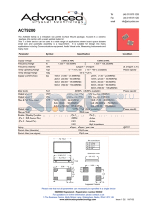 ACT9200 datasheet - MINIATURE LOW PROFILE SURFACE MOUNT PACKAGE