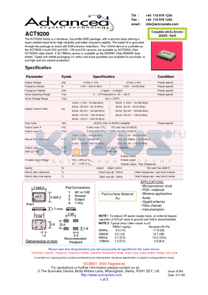 ACT9200 datasheet - miniature, low profile SMD