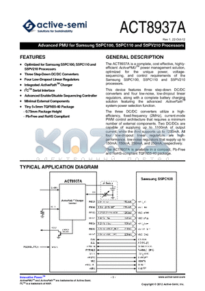 ACT8937AQJ11C-T datasheet - Advanced PMU for Samsung S5PC100, S5PC110 and S5PV210 Processors