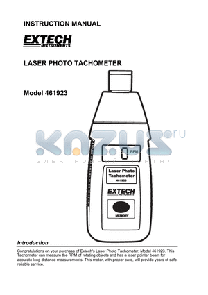 461923 datasheet - LASER PHOTO TACHOMETER