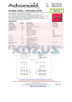 ACT9209 datasheet - LVPECL,LVDS Oscillator