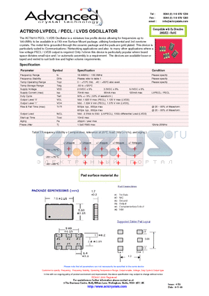 ACT9210 datasheet - LVPECL , PECL , LVDS OSCILLATOR