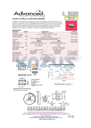 ACT9211 datasheet - LVPECL or LVDS Clock Oscillator