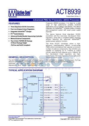 ACT8939 datasheet - Advanced PMU for Freescale i.MX53 Processor