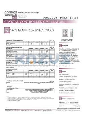 FPLD52TE datasheet - SURFACE MOUNT 3.3V LVPECL CLOCK