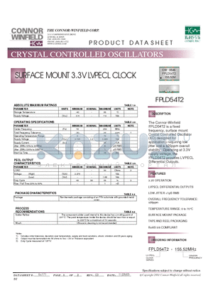 FPLD54T2-155.52M datasheet - SURFACE MOUNT 3.3V LVPECL CLOCK