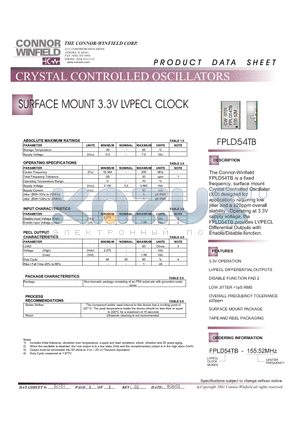 FPLD54TB-155.52M datasheet - SURFACE MOUNT 3.3V LVPECL CLOCK