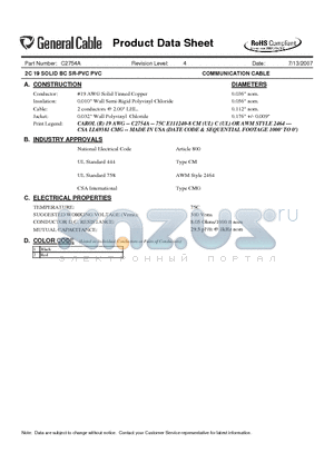 C2754A datasheet - COMMUNICATION CABLE