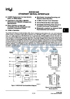 82C501 datasheet - ETHERNET SERIAL INTERFACE