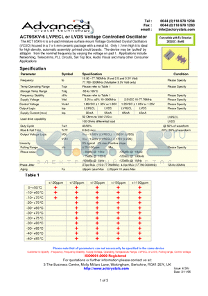 ACT9SKV-6 datasheet - LVPECL or LVDS Voltage Controlled Oscillator