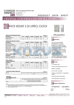 FPLD54TE2-155.52M datasheet - SURFACE MOUNT 3.3V LVPECL CLOCK