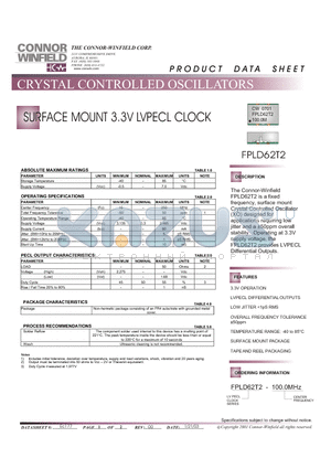 FPLD62T2-100.0M datasheet - SURFACE MOUNT 3.3V LVPECL CLOCK