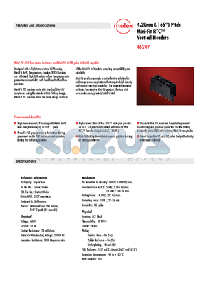 46207-0110 datasheet - Mini-Fit RTC Vertical Headers