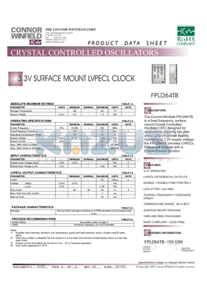 FPLD64TB datasheet - 3.3V SURFACE MOUNT LVPECL CLOCK