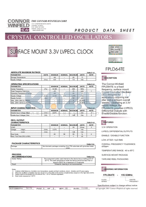 FPLD64TE datasheet - SURFACE MOUNT 3.3V LVPECL CLOCK