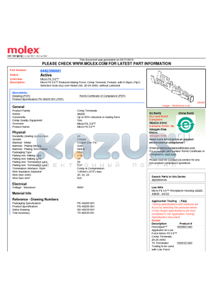 46235-0001 datasheet - Micro-Fit 3.0 Reduced Mating Force, Crimp Terminal, Female, with 0.38um (15u