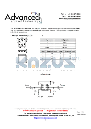 ACTF2001 datasheet - low-loss, compact, and economical surface-acoustic-wave (SAW) filter