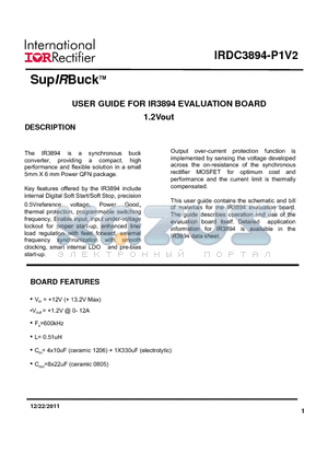 ERJ-3EKF20R0V datasheet - USER GUIDE FOR IR3894 EVALUATION BOARD