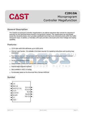 C2910A datasheet - Microprogram Controller Megafunction