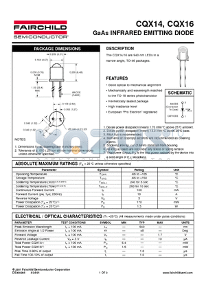 CQX14 datasheet - GaAs INFRARED EMITTING DIODE