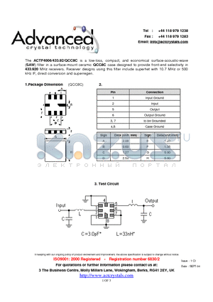 ACTF4006 datasheet - low-loss, compact, and economical surface-acoustic-wave (SAW) filter
