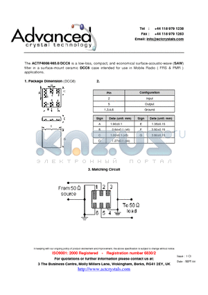 ACTF4008 datasheet - low-loss, compact, and economical surface-acoustic-wave (SAW) filter