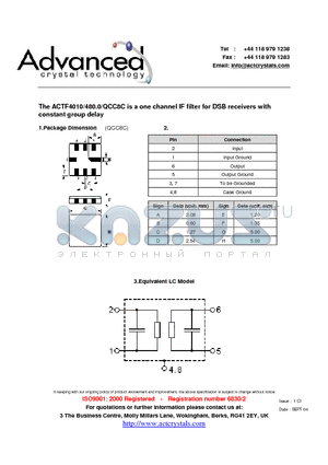 ACTF4010/480.0/QCC8C datasheet - one channel IF filter for DSB receivers with constant group delay