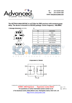 ACTF4014/480.0/QCC8C datasheet - IF filter for DBS receivers with constant group delay