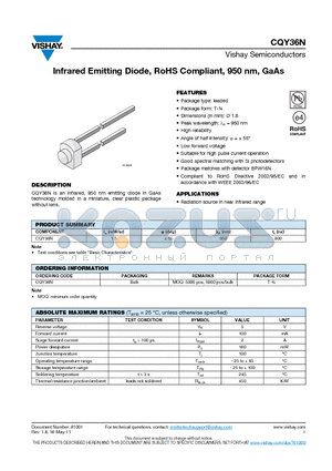 CQY36N_11 datasheet - Infrared Emitting Diode, RoHS Compliant, 950 nm, GaAs