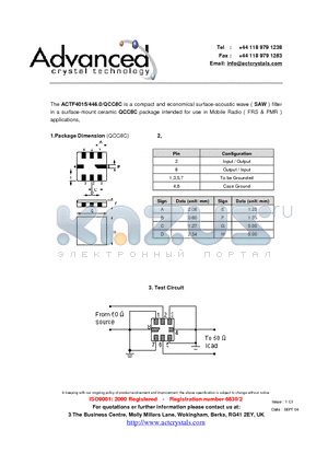 ACTF4015 datasheet - compact and economical surface-acoustic wave ( SAW ) filter