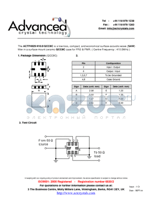 ACTF4025/410.0/QCC8C datasheet - low-loss, compact, and economical surface-acoustic-wave (SAW)