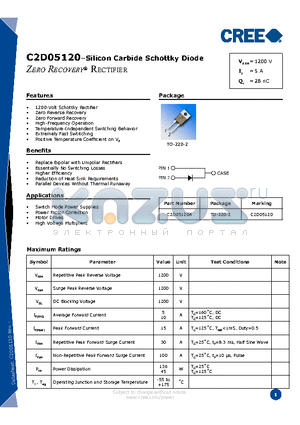 C2D05120 datasheet - Silicon Carbide Schottky Diode