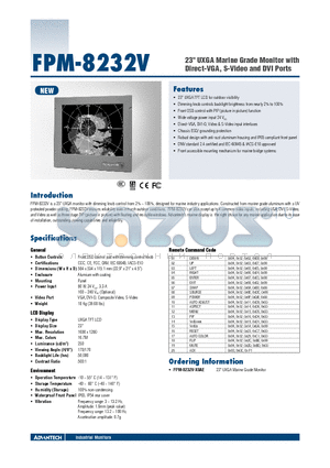 FPM-8232V-X0AE datasheet - 23 UXGA Marine Grade Monitor with