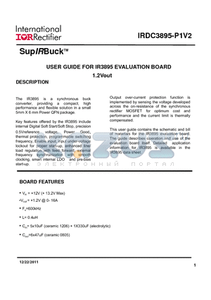 ERJ-3EKF3922V datasheet - USER GUIDE FOR IR3895 EVALUATION BOARD