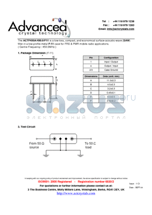 ACTF450A/450.0/F11 datasheet - FRS & PMR mobile radio applications