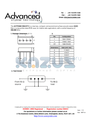 ACTF458C datasheet - low-loss, compact, and economical surface-acoustic-wave filter