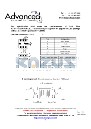 ACTF474S datasheet - characteristics of SAW Filter