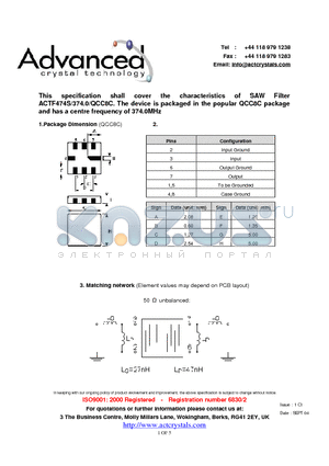 ACTF474S/374.0/QCC8C datasheet - characteristics of SAW Filter