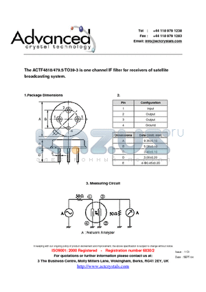 ACTF4818 datasheet - one channel IF filter for receivers of satellite broadcasting system.